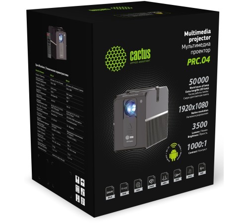 Проектор Cactus CS-PRC.04B.Full HD-A LCD 240Lm ANSI (1920x1080) 1000:1 ресурс лампы:50000часов 1xUSB typeA 1xHDMI 1.35кг