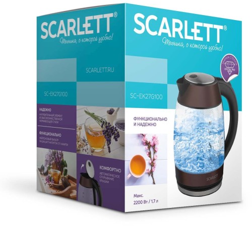 Чайник электрический Scarlett SC-EK27G100 1.7л. 2200Вт коричневый/черный корпус: стекло Чайник электрический Scarlett SC-EK27G100 1.7л. 2200Вт коричневый/черный корпус: стекло
