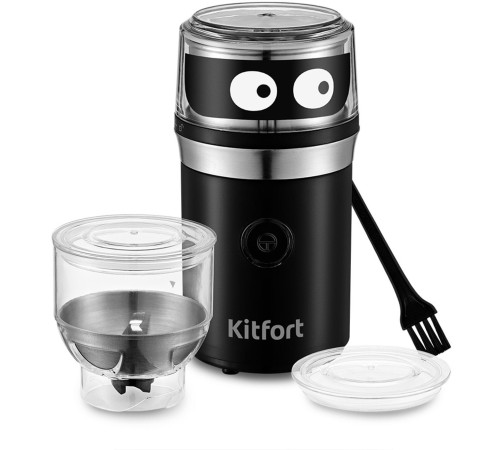 Кофемолка Kitfort КТ-799 210Вт сист.помол.:четырёхлезвийный нож вместим.:40гр черный/серебристый Кофемолка Kitfort КТ-799 210Вт сист.помол.:четырёхлезвийный нож вместим.:40гр черный/серебристый