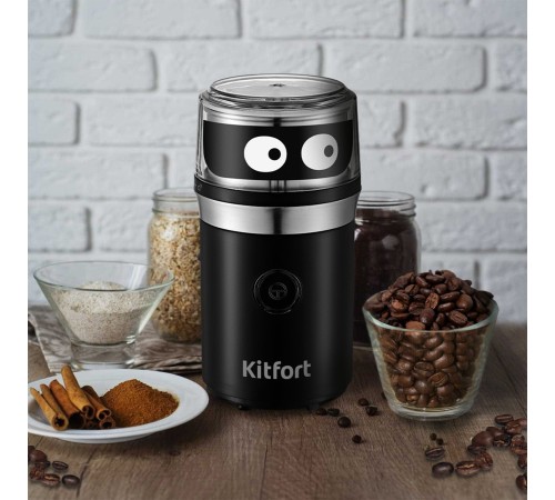 Кофемолка Kitfort КТ-799 210Вт сист.помол.:четырёхлезвийный нож вместим.:40гр черный/серебристый Кофемолка Kitfort КТ-799 210Вт сист.помол.:четырёхлезвийный нож вместим.:40гр черный/серебристый