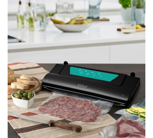 Вакуумный упаковщик Kitfort КТ-1528-3 110Вт черный/бирюзовый Вакуумный упаковщик Kitfort КТ-1528-3 110Вт черный/бирюзовый
