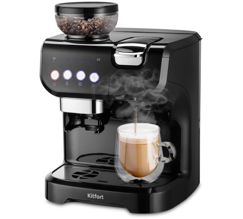 Кофеварка рожковая Kitfort КТ-7107 1560Вт черный/серебристый Кофеварка рожковая Kitfort КТ-7107 1560Вт черный/серебристый