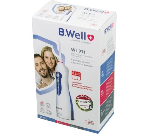 Ирригатор B.Well WI-911 портатив. импульсн. 2насад. белый/синий Ирригатор B.Well WI-911 портатив. импульсн. 2насад. белый/синий