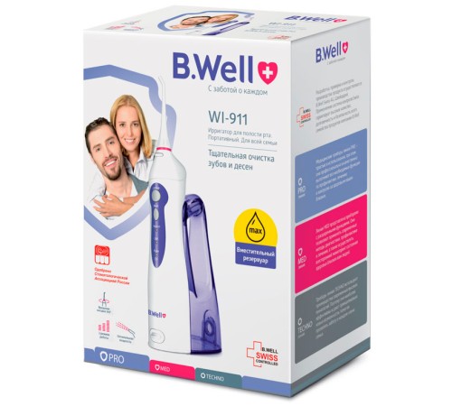 Ирригатор B.Well WI-911 330 портатив. импульсн. 2насад. белый/синий Ирригатор B.Well WI-911 330 портатив. импульсн. 2насад. белый/синий
