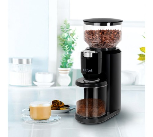 Кофемолка Kitfort КТ-7117 150Вт сист.помол.:жернова вместим.:200гр черный Кофемолка Kitfort КТ-7117 150Вт сист.помол.:жернова вместим.:200гр черный
