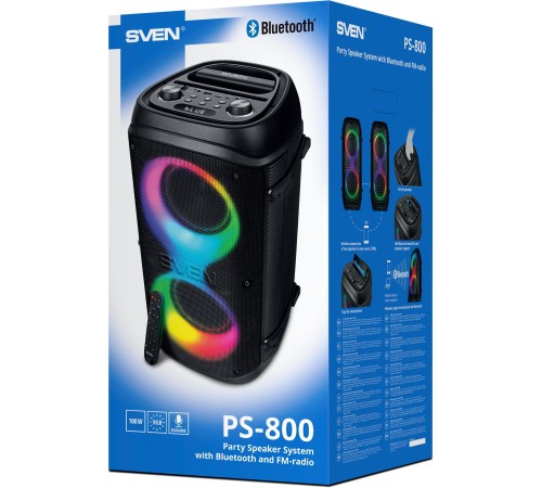 Колонка порт. Sven PS-800 черный 100W 2.0 BT 10м 4400mAh (SV-021511) Колонка порт. Sven PS-800 черный 100W 2.0 BT 10м 4400mAh (SV-021511)