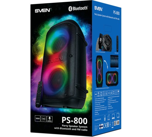 Колонка порт. Sven PS-800 черный 100W 2.0 BT 10м 4400mAh (SV-021511) Колонка порт. Sven PS-800 черный 100W 2.0 BT 10м 4400mAh (SV-021511)