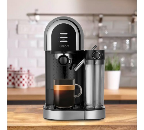 Кофеварка рожковая Kitfort КТ-7112 1470Вт черный/серебристый Кофеварка рожковая Kitfort КТ-7112 1470Вт черный/серебристый