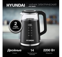 Чайник электрический Hyundai HYK-G6404 1.7л. 2200Вт черный/серебристый корпус: стекло/пластик