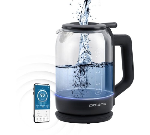 Чайник электрический Polaris PWK 1712CGLD WIFI IQ Home 1.5л. 2150Вт черный корпус: стекло/пластик (PWK 1712CGLD)