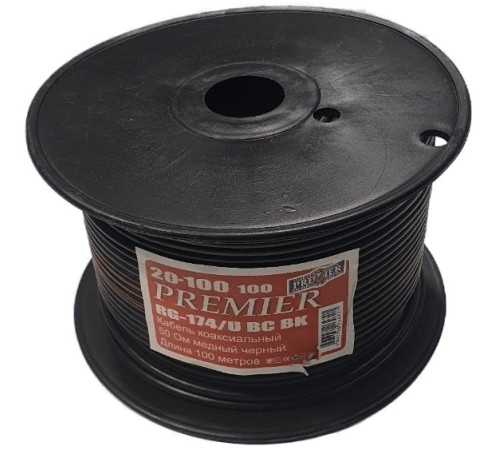 Кабель Premier RG-174/U BC BK 100м. черный (20-100 100) Кабель Premier RG-174/U BC BK 100м. черный (20-100 100)