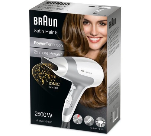 Фен Braun BRHD580E 2500Вт белый/серебристый Фен Braun BRHD580E 2500Вт белый/серебристый