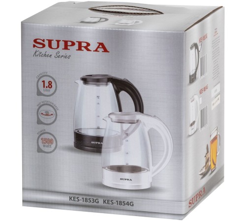 Чайник электрический Supra KES-1853G 1.8л. 1500Вт черный/прозрачный корпус: стекло/пластик Чайник электрический Supra KES-1853G 1.8л. 1500Вт черный/прозрачный корпус: стекло/пластик