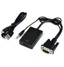 Переходник аудио-видео Premier 5-982-0.15 VGA (m)/HDMI (f)/Jack 3.5 (f) 0.20м. черный