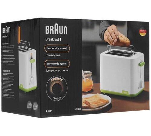 Тостер Braun HT1010GR 900Вт белый/зеленый Тостер Braun HT1010GR 900Вт белый/зеленый