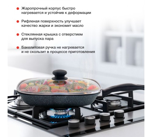 Сковорода-гриль Starwind Chef SW-CH3027GGR квадратная покрытие: Pfluon ручка несъемная (без крышки) серый Сковорода-гриль Starwind Chef SW-CH3027GGR квадратная покрытие: Pfluon ручка несъемная (без крышки) серый