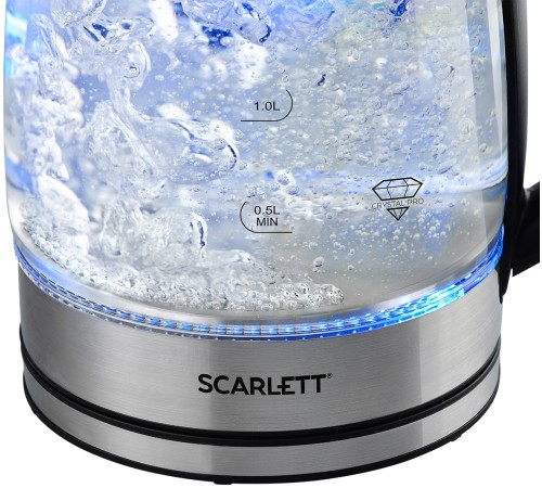 Чайник электрический Scarlett SC-EK27G70 1.8л. 1800Вт серебристый/черный корпус: стекло/металл/пластик Чайник электрический Scarlett SC-EK27G70 1.8л. 1800Вт серебристый/черный корпус: стекло/металл/пластик