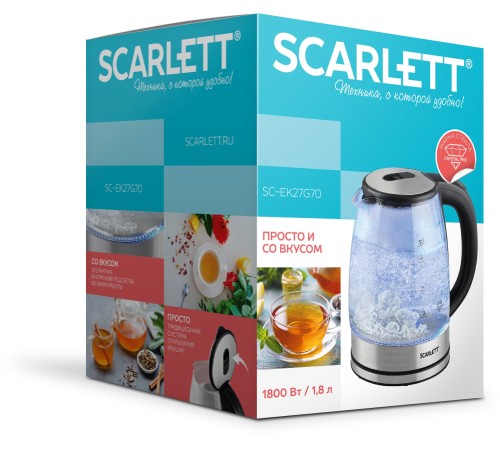 Чайник электрический Scarlett SC-EK27G70 1.8л. 1800Вт серебристый/черный корпус: стекло/металл/пластик Чайник электрический Scarlett SC-EK27G70 1.8л. 1800Вт серебристый/черный корпус: стекло/металл/пластик