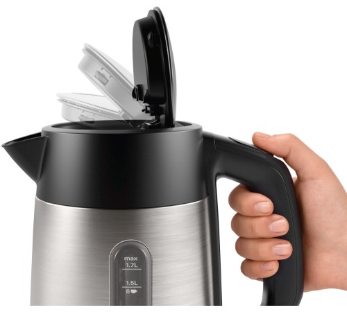 Чайник электрический Bosch TWK4P 1.7л. 2400Вт нержавеющая сталь/черный корпус: металл/пластик (TWK4P440)