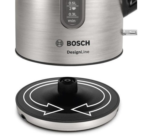 Чайник электрический Bosch TWK4P 1.7л. 2400Вт нержавеющая сталь/черный корпус: металл/пластик (TWK4P440)