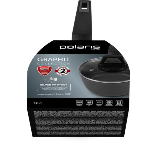 Ковш Polaris Graphit-16SP 1.6л. d=16.5см (с крышкой) темно-серый Ковш Polaris Graphit-16SP 1.6л. d=16.5см (с крышкой) темно-серый