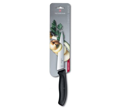 Нож кухонный Victorinox Swiss Classic (6.8003.15B) стальной разделочный лезв.150мм прямая заточка черный блистер Нож кухонный Victorinox Swiss Classic (6.8003.15B) стальной разделочный лезв.150мм прямая заточка черный блистер