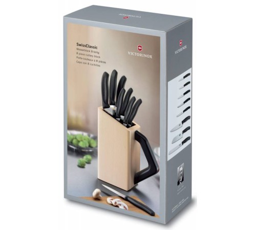 Набор ножей кухон. Victorinox Swiss Classic Cutlery Block (6.7173.8) компл.:8предм. с подставкой черный подар.коробка Набор ножей кухон. Victorinox Swiss Classic Cutlery Block (6.7173.8) компл.:8предм. с подставкой черный подар.коробка