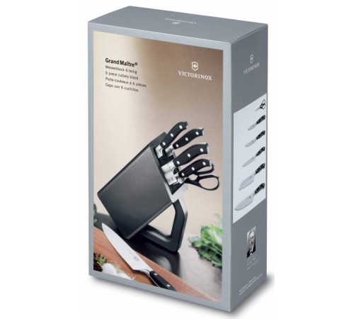 Набор ножей кухон. Victorinox Grand Maitre Cutlery Block 7.7243.6 (7.7243.6) компл.:6предм. с подставкой черный подар.коробка Набор ножей кухон. Victorinox Grand Maitre Cutlery Block 7.7243.6 (7.7243.6) компл.:6предм. с подставкой черный подар.коробка