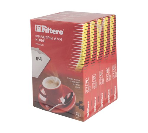 Фильтры для кофе для кофеварок Filtero Premium №4 белый 1х4 (упак.:200шт) Фильтры для кофе для кофеварок Filtero Premium №4 белый 1х4 (упак.:200шт)