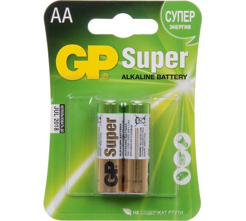 Батарея GP Super Alkaline 15A LR6 AA (2шт) Батарея GP Super Alkaline 15A LR6 AA (2шт)