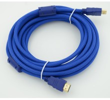 Кабель аудио-видео HDMI (m)/HDMI (m) 5м. феррит.кольца позолоч.конт. синий