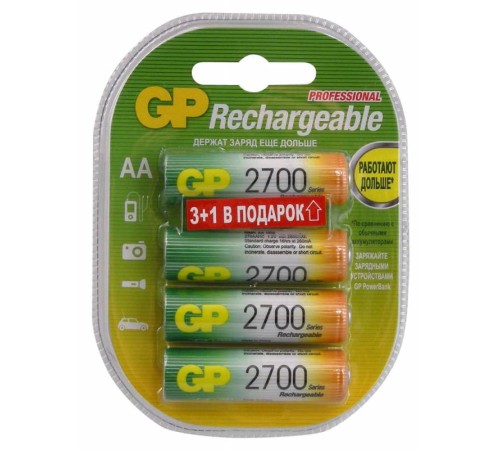Аккумулятор GP 270AAHC3/1 AA NiMH 2700mAh (промо:3+1) (4шт) Аккумулятор GP 270AAHC3/1 AA NiMH 2700mAh (промо:3+1) (4шт)