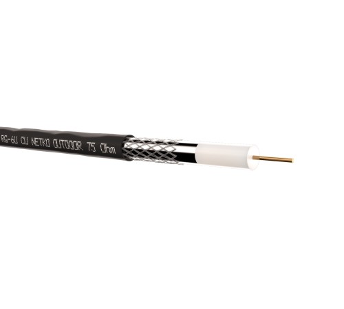 Кабель коаксиальный RG-6U 75 Ом (CU оплетка 32 нити AL) наружный черный (100м) Netko Optima CXC-2576.0X.0H (51239)