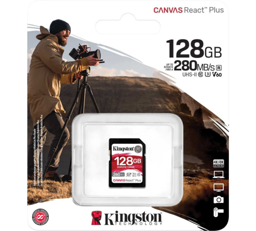 Карта памяти 128Gb SD Kingston Canvas React Plus SDR2V6/128GB