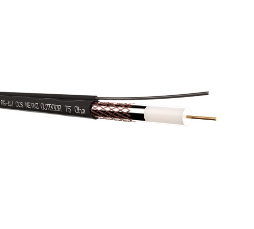 Кабель коаксиальный RG-11U 75 Ом (CCS оплетка 96 нитей AL) трос наружный черный (305м) Netko Optima CXC-3578.3X.1T (52241)