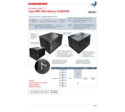 Шкаф настенный 15U серия WMA (Wall Maestro) (600х600х768) передняя дверь стекло разборный серый Netko N.WMA.6615GWD.66555.GY (66555)