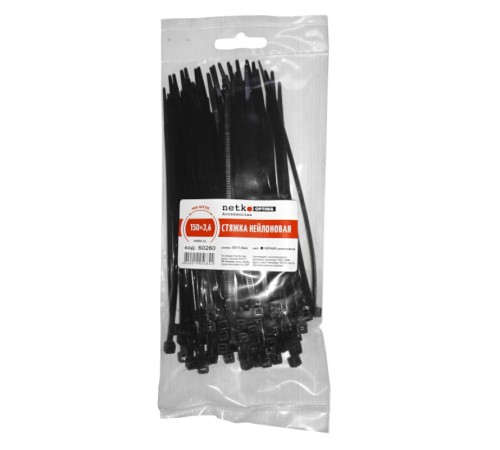 Стяжка нейлоновая 150*3,6 / 100 шт светостойкая (черная) Netko Optima SZ NT-150X3.6-B-SZ (60260)