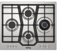 Встраиваемая варочная панель Korting/ Газ,  Steel Pro, 60x51 см, газовая, независимая, ромбовидное расположение конфорок, электроподжиг, газ-контроль, чугунные решетки, адаптер для WOK-конфорки, нержавеющая сталь
