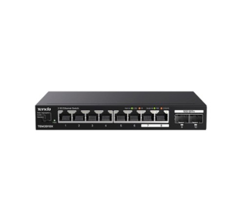 Коммутатор/ Tenda TEM2010X Коммутатор неуправляемый, 10 портов, RJ-45 8х2,5 Гбит/с, SFP+ 2х10 Гбит/с, настольный, металлический корпус