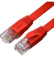GCR Патч-корд PROF плоский прямой 7.5m, UTP медь кат.6, красный, 30 AWG, ethernet high speed 10 Гбит/с, RJ45, T568B, GCR-52876