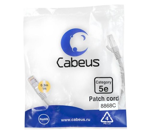 Cabeus PC-FTP-RJ45-Cat.5e-0.3m-LSZH Патч-корд F/UTP, категория 5е, 2xRJ45/8p8c, экранированный, серый, LSZH, 0.3м Cabeus PC-FTP-RJ45-Cat.5e-0.3m-LSZH Патч-корд F/UTP, категория 5е, 2xRJ45/8p8c, экранированный, серый, LSZH, 0.3м
