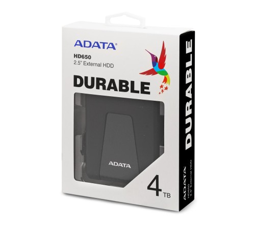 Внешний жесткий диск/ Portable HDD 4TB ADATA HD650 (Black), Silicone, USB 3.2 Gen1, 127x99x27mm, 390g /3 года/ Внешний жесткий диск/ Portable HDD 4TB ADATA HD650 (Black), Silicone, USB 3.2 Gen1, 127x99x27mm, 390g /3 года/