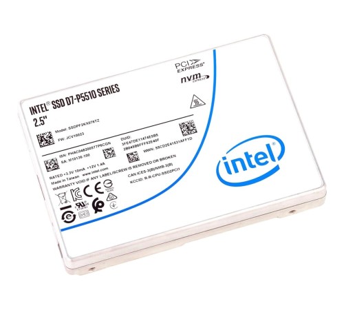 Твердотельный накопитель/ Intel SSD D7-P5510 Series, 3.84TB, U.2(2.5" 15mm), NVMe, PCIe 4.0 x4, TLC, R/W 6500/3400MB/s, IOPs 700 000/170 000, TBW 7000, DWPD 1 (12 мес.) Твердотельный накопитель/ Intel SSD D7-P5510 Series, 3.84TB, U.2(2.5" 15mm), NVMe, PCIe 4.0 x4, TLC, R/W 6500/3400MB/s, IOPs 700 000/170 000, TBW 7000, DWPD 1 (12 мес.)