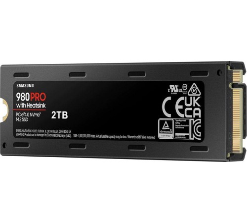 Твердотельные накопители/ Samsung SSD 980 PRO, 2000GB, M.2(22x80mm), NVMe 1.3c, PCIe 4.0 x4, 3-bit MLC, R/W 7000/5000MB/s, IOPs 1 000 000/1 000 000, DRAM buffer 2048MB, TBW 1200, DWPD 0.33, with Heatsink (12 мес.)
