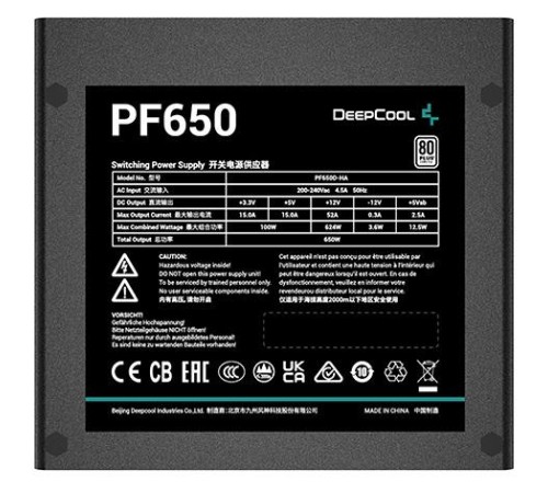 Блок питания Deepcool PF650 80+ (ATX 2.4 650W, PWM 120mm fan, 80 PLUS, Active PFC) RET Блок питания Deepcool PF650 80+ (ATX 2.4 650W, PWM 120mm fan, 80 PLUS, Active PFC) RET