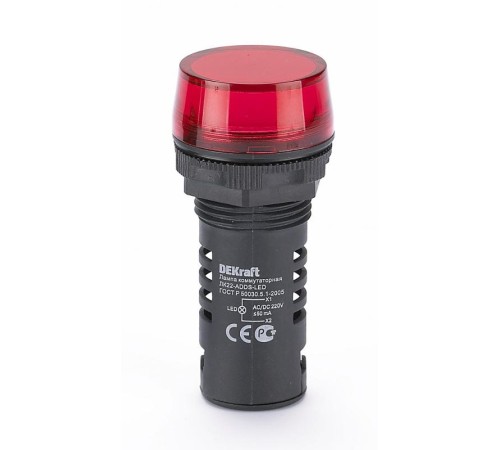 Лампа комм. ADDS ?22 мм LED кр. 220В AC/DC ЛK-22 DEKraft