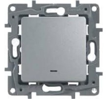 Выключатель одноклавишный с подсветкой/индикацией, автоматические клеммы, Etika, 10AX, 250В~, алюминий