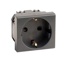 Розетка силовая 2Р+Е, со шторками, «Viva», 2 мод., цвет черный