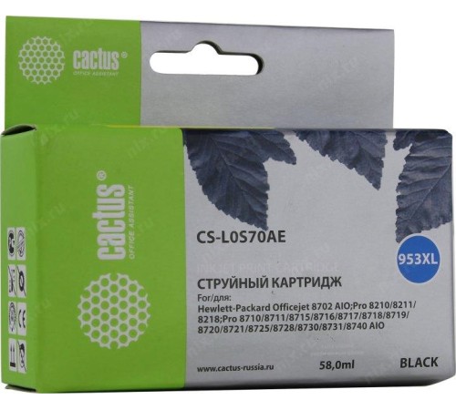 -/ Картридж струйный Cactus CS-L0S70AE №953XL черный (58мл) для HP OJ Pro 7740/8210/8218/8710/8715