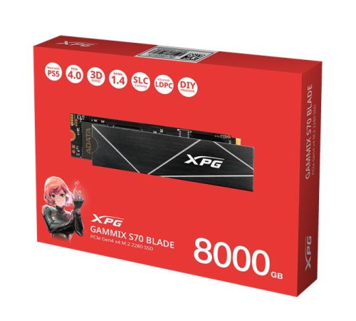 Твердотельный накопитель ADATA GAMMIX S70 BLADE M.2 2280 NVMe PCIe 4.0 x4 8TB 7300/6300 COLOR BOX SEPARATED